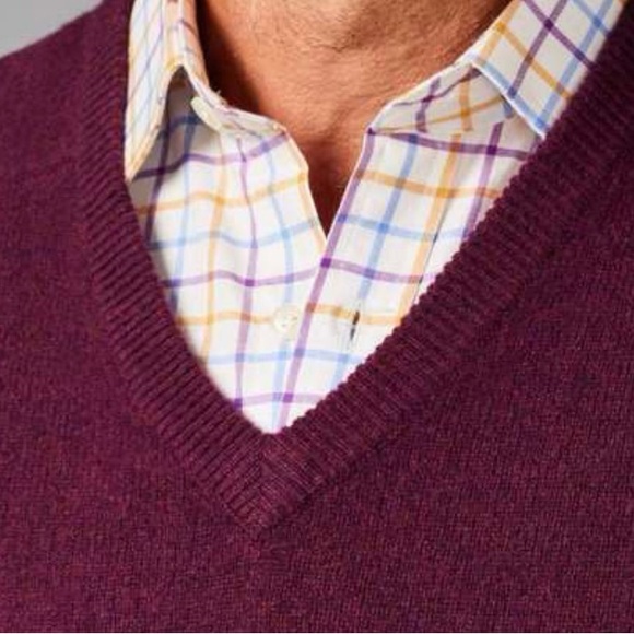 Joseph Turner Sweater Mens Large  Burgundy Vneck Pure LambsWool Pullover Jumper - Picture 6 of 6